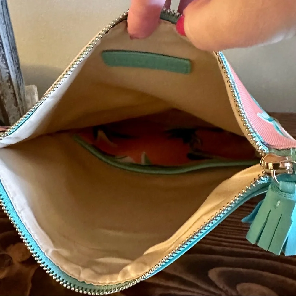 NWT Rachel Pally foldable faux leather clutch. - tropical fabric pink/mint green - Picture 10 of 10
